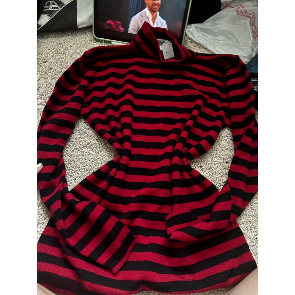 Vintage Striped Wool Turtleneck Red Black Grunge Goth Nordstrom Sweater M